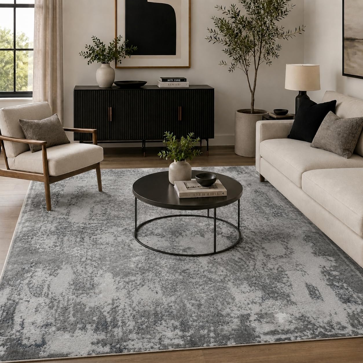 Serdim Rugs Grey Modern Abstract Acrylic Contemporary Area Rug 120x170