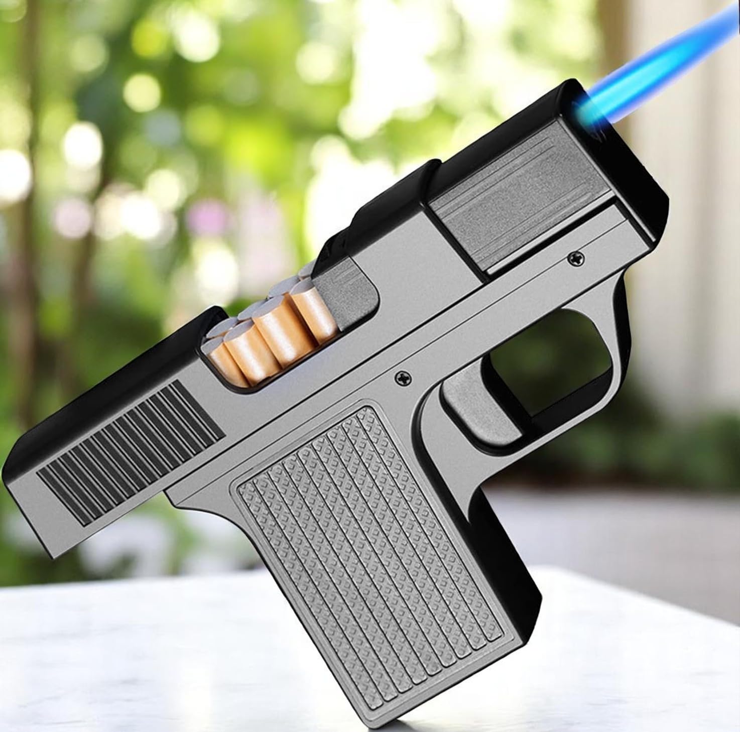 2-in-1 Gun Shaped Lighter & Cigarette Box – Windproof Jet Flame Butane  Lighter for Camping, Hiking, Outdoor Use : Amazon.in: Home & Kitchen