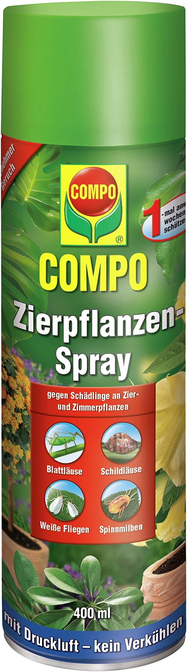 Compo ornamental plant spray, insecticide spray with a wide range of efficacy for all ornamental plants, among others, against aphids, leaf beetles, spider mites and scale insects, 400 ml.