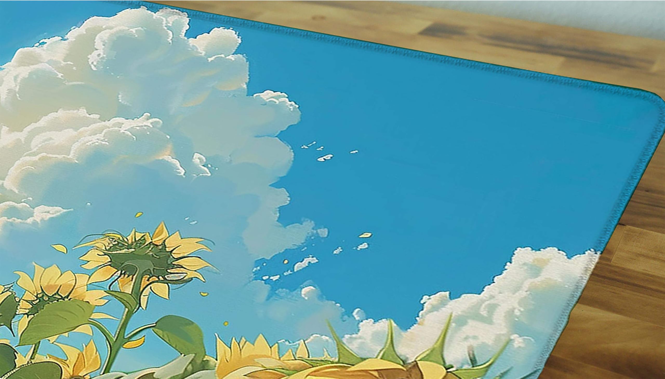 Niebieska, żółta podkładka pod mysz, XXL, podkładka na biurko, 1200 x 600 cm, szyte krawędzie, podkładka pod mysz, gumowa podstawa, słonecznik, podkładka pod mysz, stabilna przyczepność na gładkich