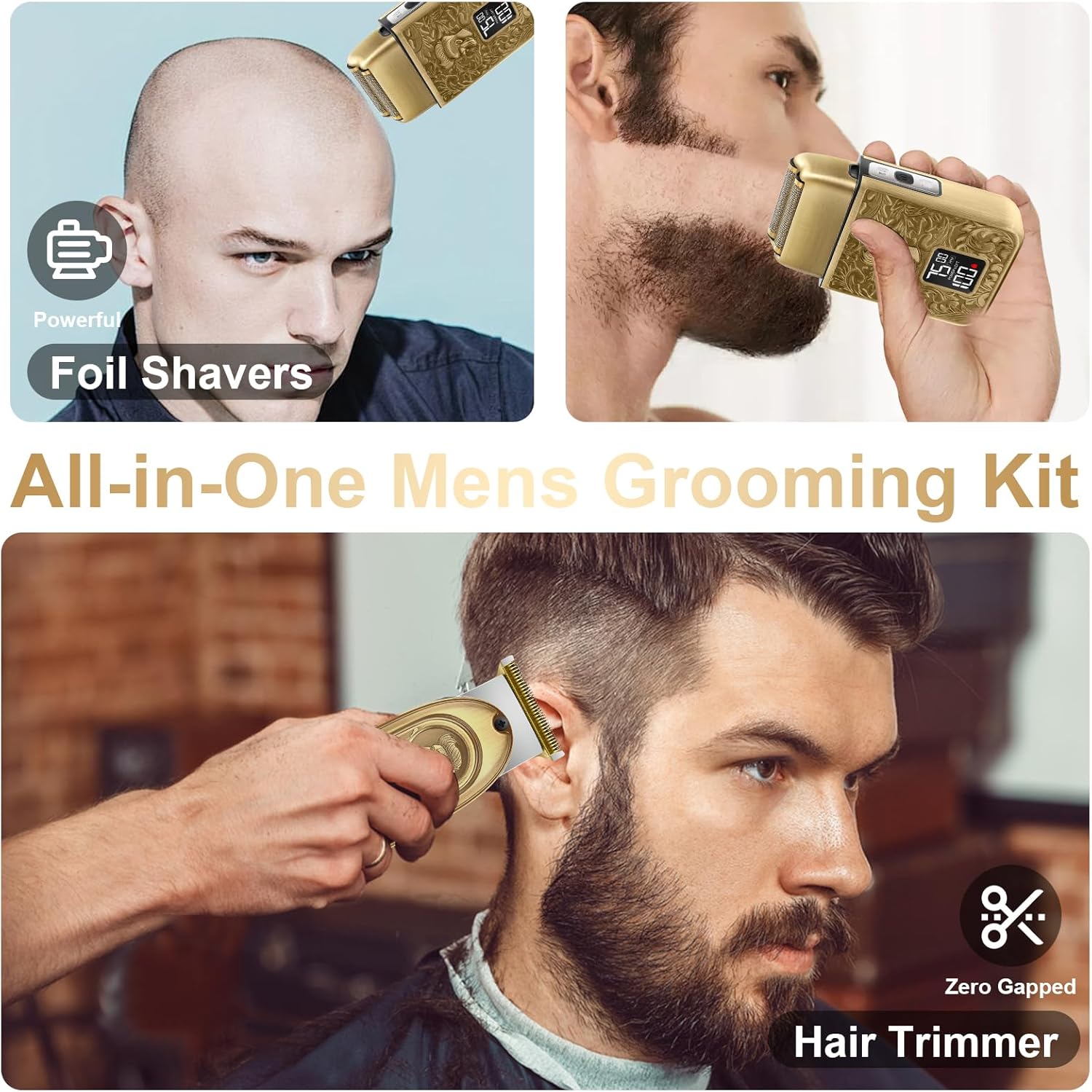 GEC Professional Men's Electric Razor & Barber Kit - Cordless Foil Shaver, Titanium T-Blades, 3-in-1 Multifunctional Trimmer for Beard, Hair, & Body Grooming – Travel-Friendly with Built-in Battery - Image 5