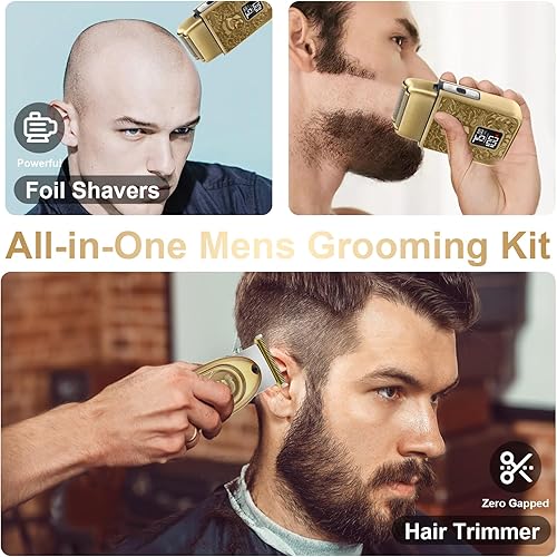 Miniatura 5 de GEC Kit profesional de afeitado eléctrico y peluquero para hombre, afeitadora de papel de aluminio, cuchillas en T de titanio, recortadora