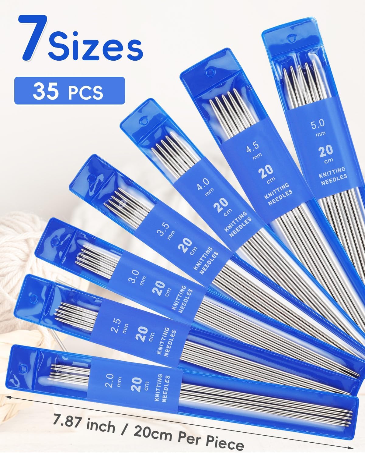 2 Set Double Pointed Knitting Needles Set, Circular Knitting Needles Set, Short and Long Stainless Steel Knitting Needles with Large-Eye Needles Stitch Markers Safety Pin Knitting Supplies