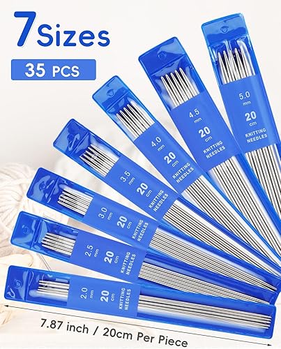 Miniatura 4 de Juego de 2 agujas de tejer de doble punta, juego de agujas de tejer circulares, agujas de tejer cortas y largas de acero inoxidable con agujas de