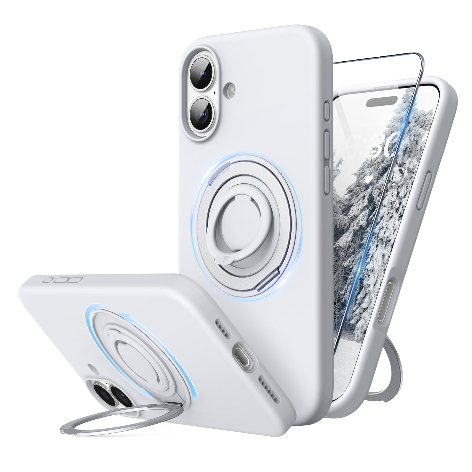 SURPHY Design for iPhone 16 Plus Case, with 360° Rotatable Magnetic Stand & Finger Ring