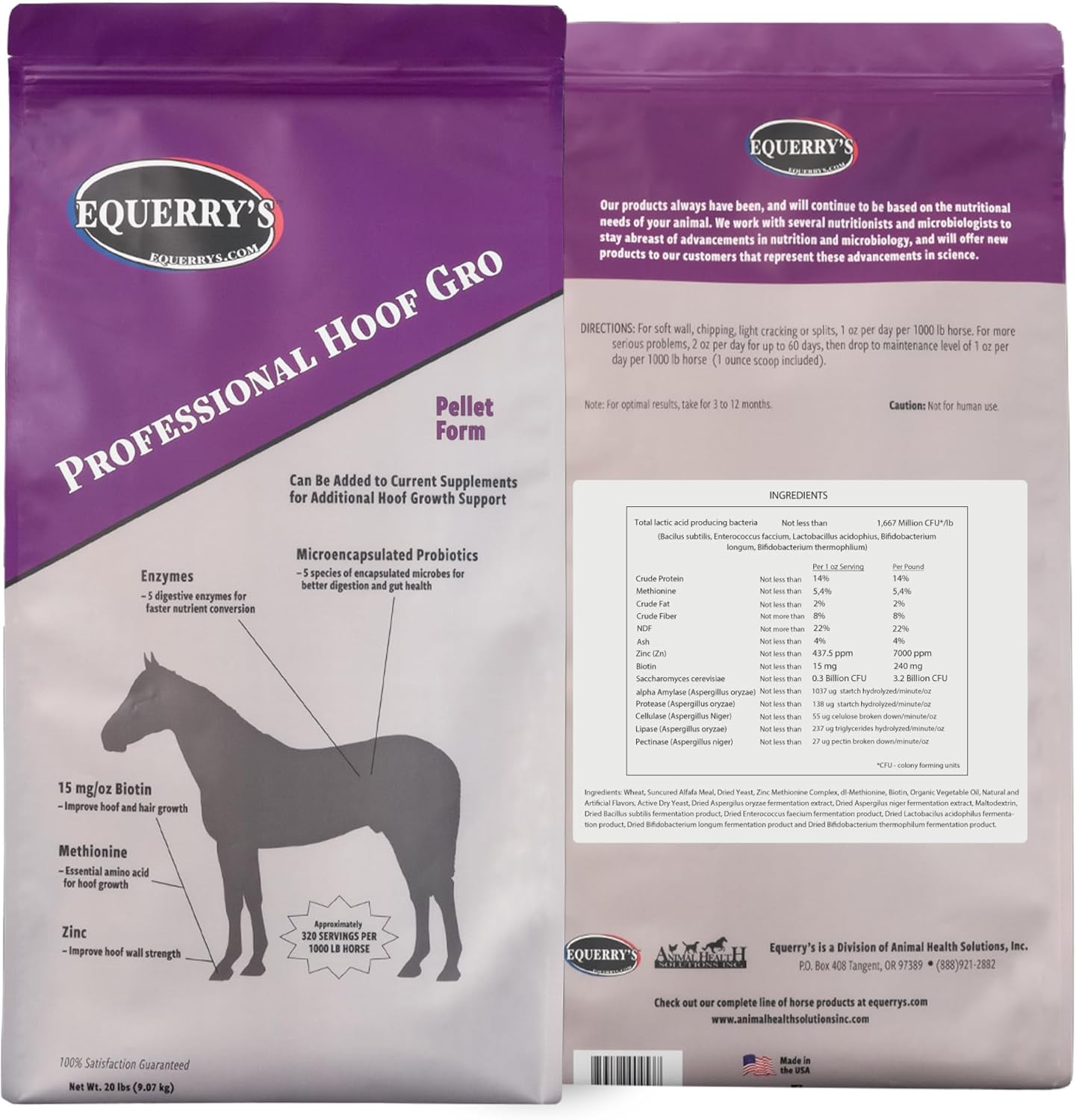 Equerry's Professional Hoof-GRO Equine Hoof Supplement for Horses, with Biotin, Digestive Enzymes, Probiotics, Supports Strong Healthy Hooves, 20Ib Bag