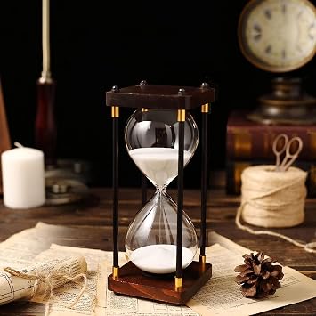 AVFORA Vintage Glass Hourglass Timer,Sand Clock Sandglass,Hourglass Sand Clock Timers HourglassTime Management Assistant,Creative Gift. Color White, Size 45 Color White, Size 60 Minutes