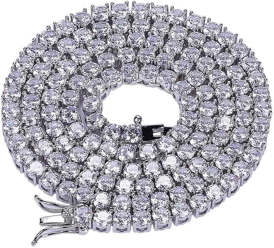 18k Gold Plated 1 Row 3MM 4MM Lab Simulated Diamond Iced Out Cubic Zirconia Chain Men's Hip-hop Tennis Choker Necklace Chain