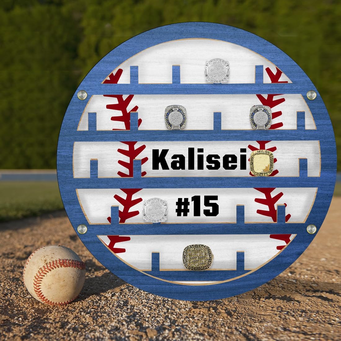 Personalized Wooden Baseball or Softball Drip Necklace Organizer Holder, Custom Name Number Championship Ring Display Holder, Jewelry Stand Sports Necklace Holder Gift for Dad Players Sports Lovers