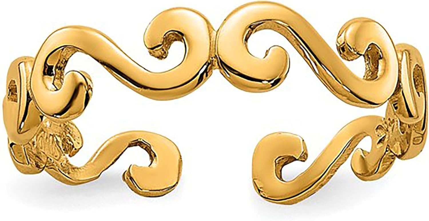 Jewelry Affairs 14K Yellow Real Gold Swirl Design Cuff Style Adjustable Toe Ring
