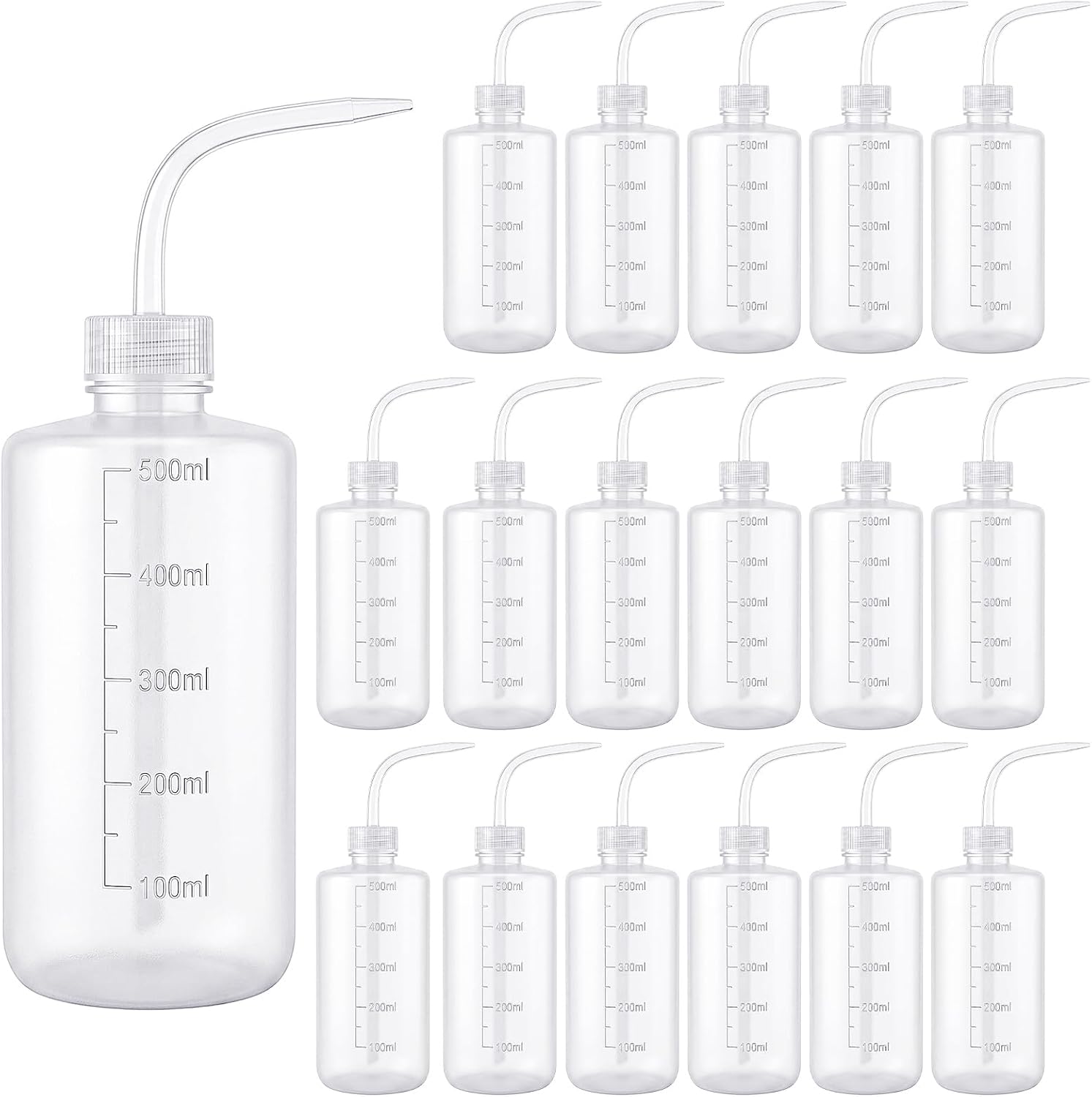 Zubebe 18 Pcs 250ml/500ml Tattoo Wash Squeeze Bottle Bulk Plastic Squirt Lash Water Bottle with Narrow Mouth Scale Labels for Lab Wash Cleaning Water Tools, Plant Irrigation (Clear,500ml)