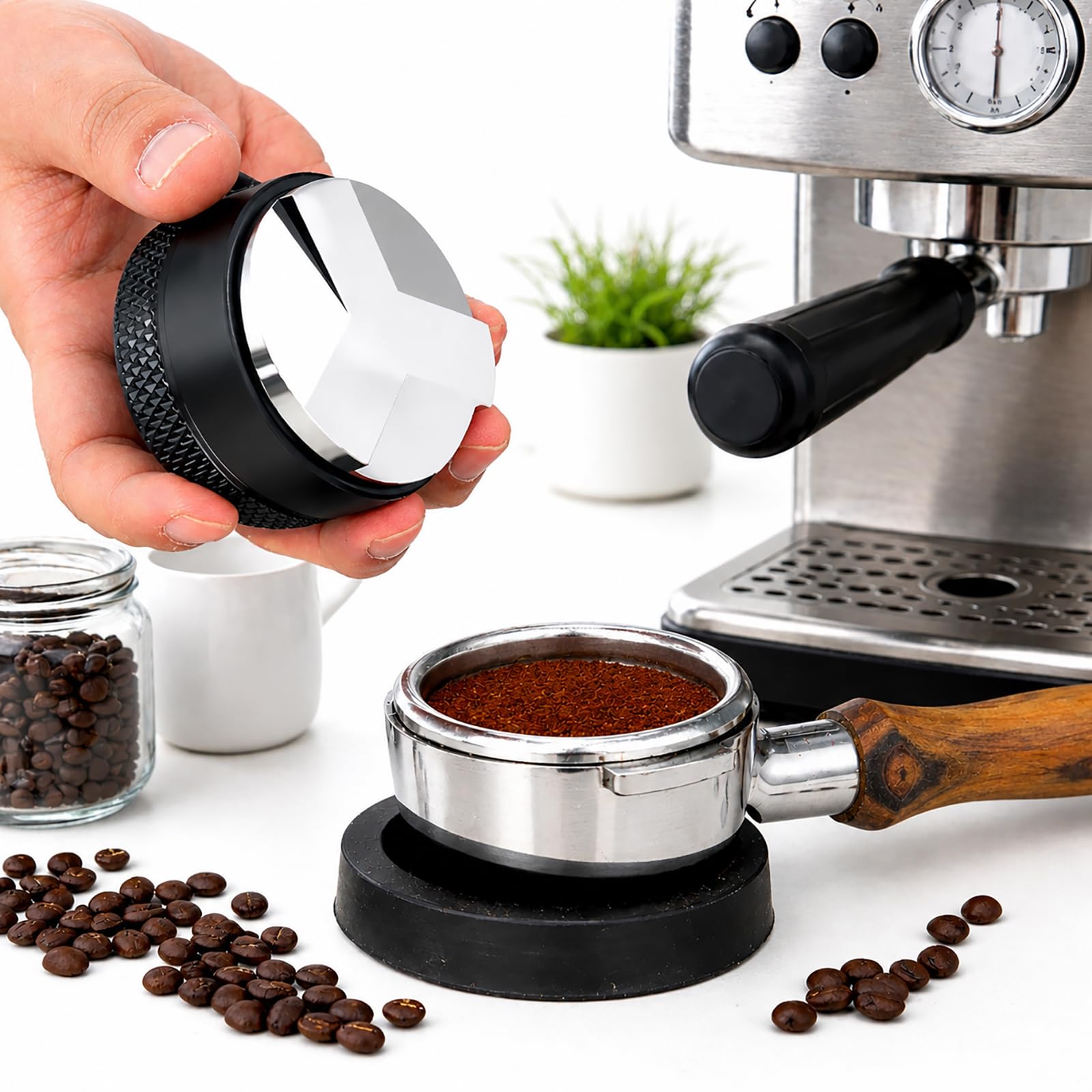 54 mm Espresso Zubehör Set 7-teilig – Barista Zubehör & Tamper Set mit Tamperstation aus Sapeleholz, Tamper, Kaffee Distributor, WDT Tool, Dosierring & Puck Screen für Sage/Breville Siebträger