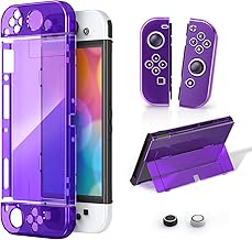 Clear Switch Protective Case Compatible with Nintendo Switch OLED, High Transparency Switch OLED Skin Cover,Switch OLED Hard Case Cover with 2 Thumb Grip Caps,Clear Purple