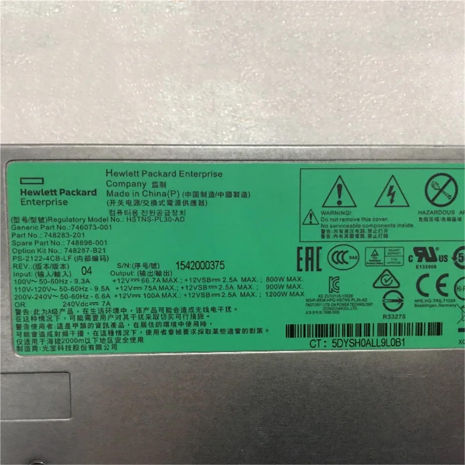 Zasilacz HSTNS-PL30-AD 1200W 748896-001 748283-201 746073-001 do zasilania serwera DL580 G9 z 12 częściami 6 pinami z 8 pinami (Single Power Supply)