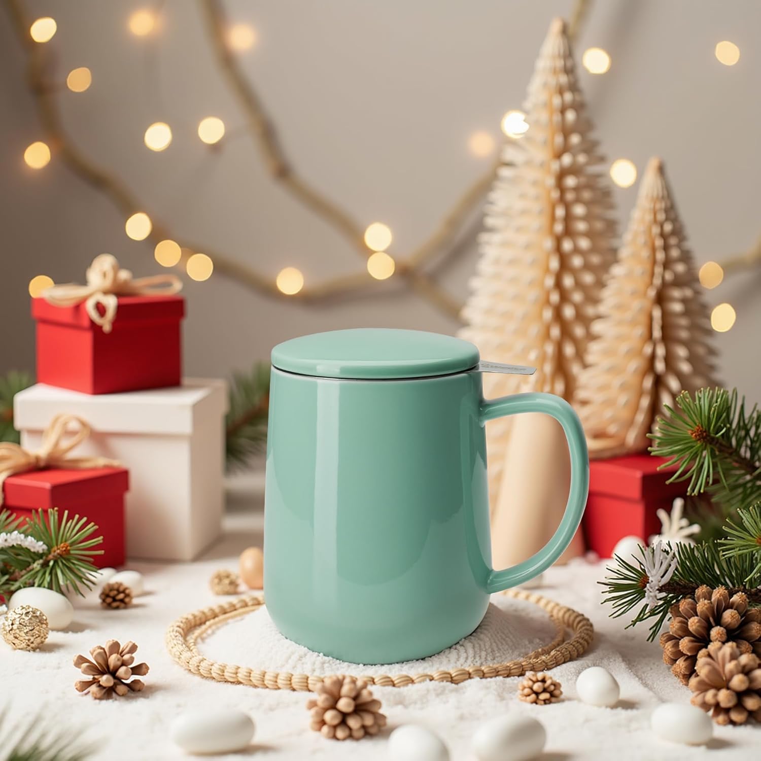 Sweese 20 OZ Porcelain Tea Mug with Infuser and Lid, Loose Leaf Tea Cup, Gifts for Tea Lover - Mint Green - Image 6