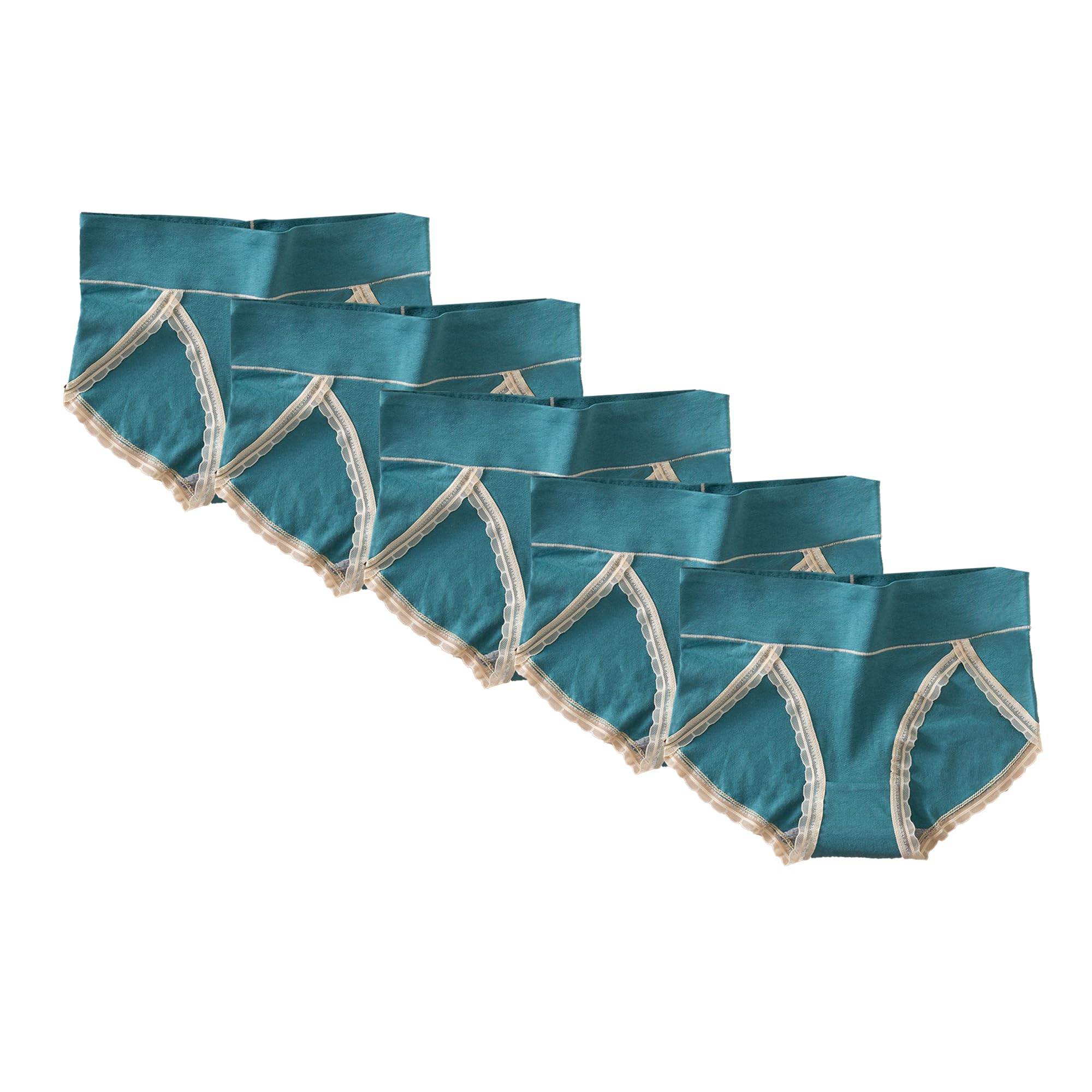 Slip da donna a vita alta, in cotone, invisibile, comode, elastiche, per la pancia, mutandine in pizzo morbido (blu navy, 5 pezzi, L)