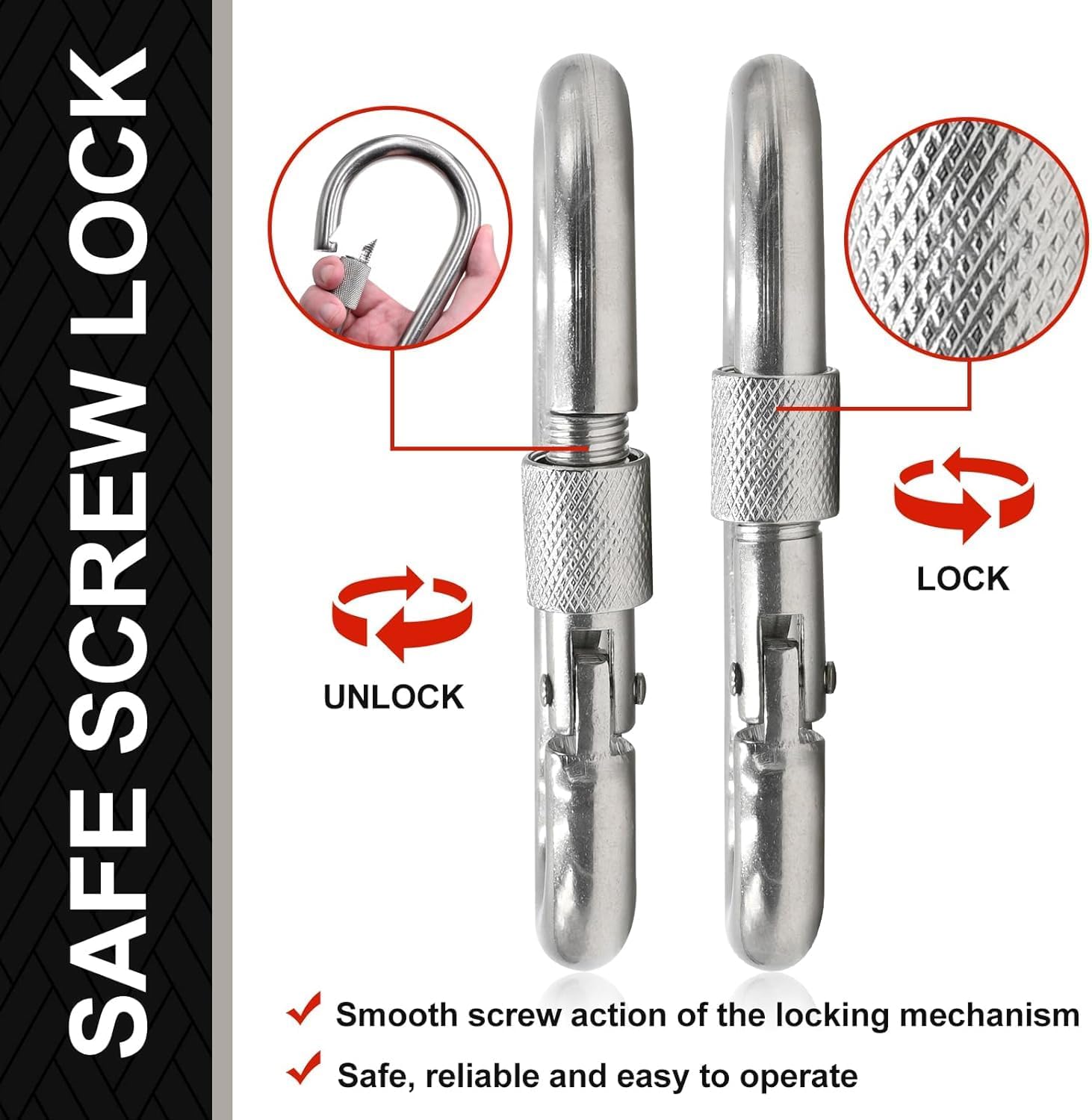 GYMRAT™ M8x80mm Multipurpose Snaphook/Carabiner Hook with Screw, Heavy Duty Hook, Hook Swing Connector, Gym Cable Attachment