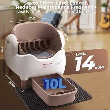 KITPLUS Automatic Cat Litter Box: Self Cleaning Cat Litter Box with APP Control, Large Capacity Waste Bin for Odor-Free Disposal, Includes Trash Bags and Safety Features, Open-Top Design