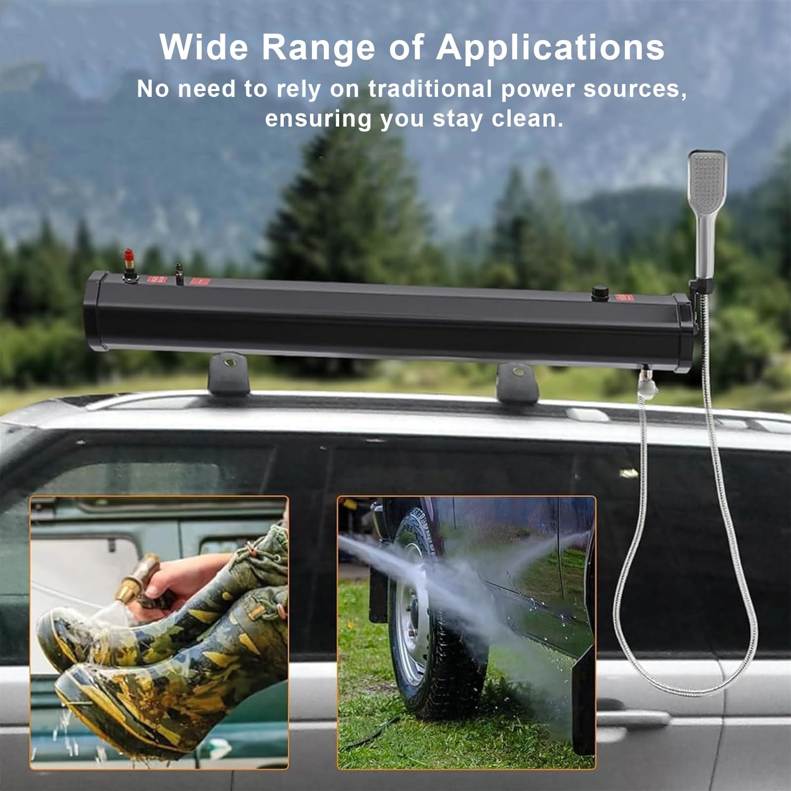 Douche de Camping à Chauffage Solaire, Réservoir D'eau Monté Sur Galerie de Toit, Douche Tout-Terrain avec Tête de Pulvérisation à Haute Pression, Réservoir D'eau Auto-Pressurisé 18 L/20 L/30 L(20L/5.