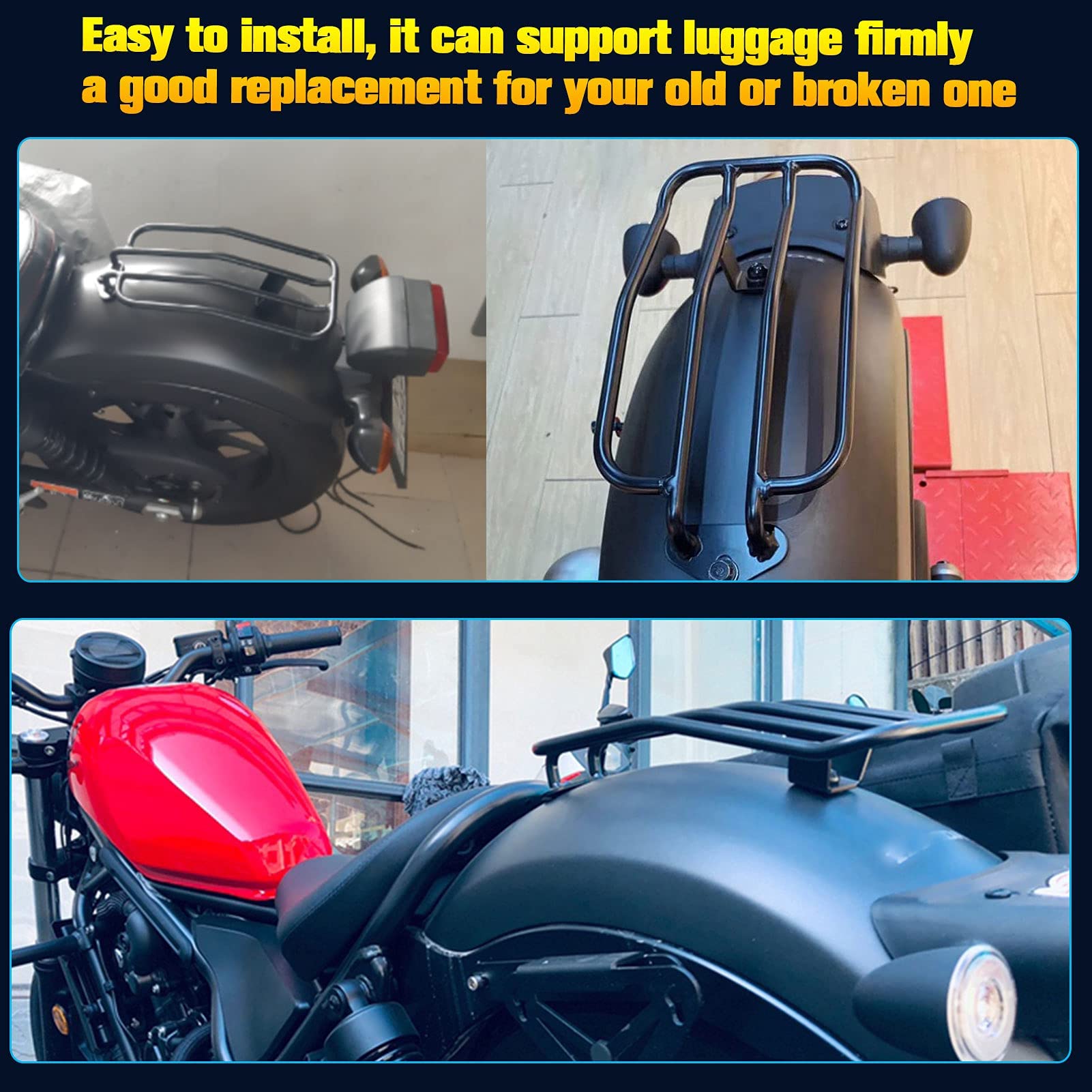 Porte-bagages Arrière Moto Noir Pour Honda CMX Rebel 300/500 2017-2024 - Acier Haute Résistance