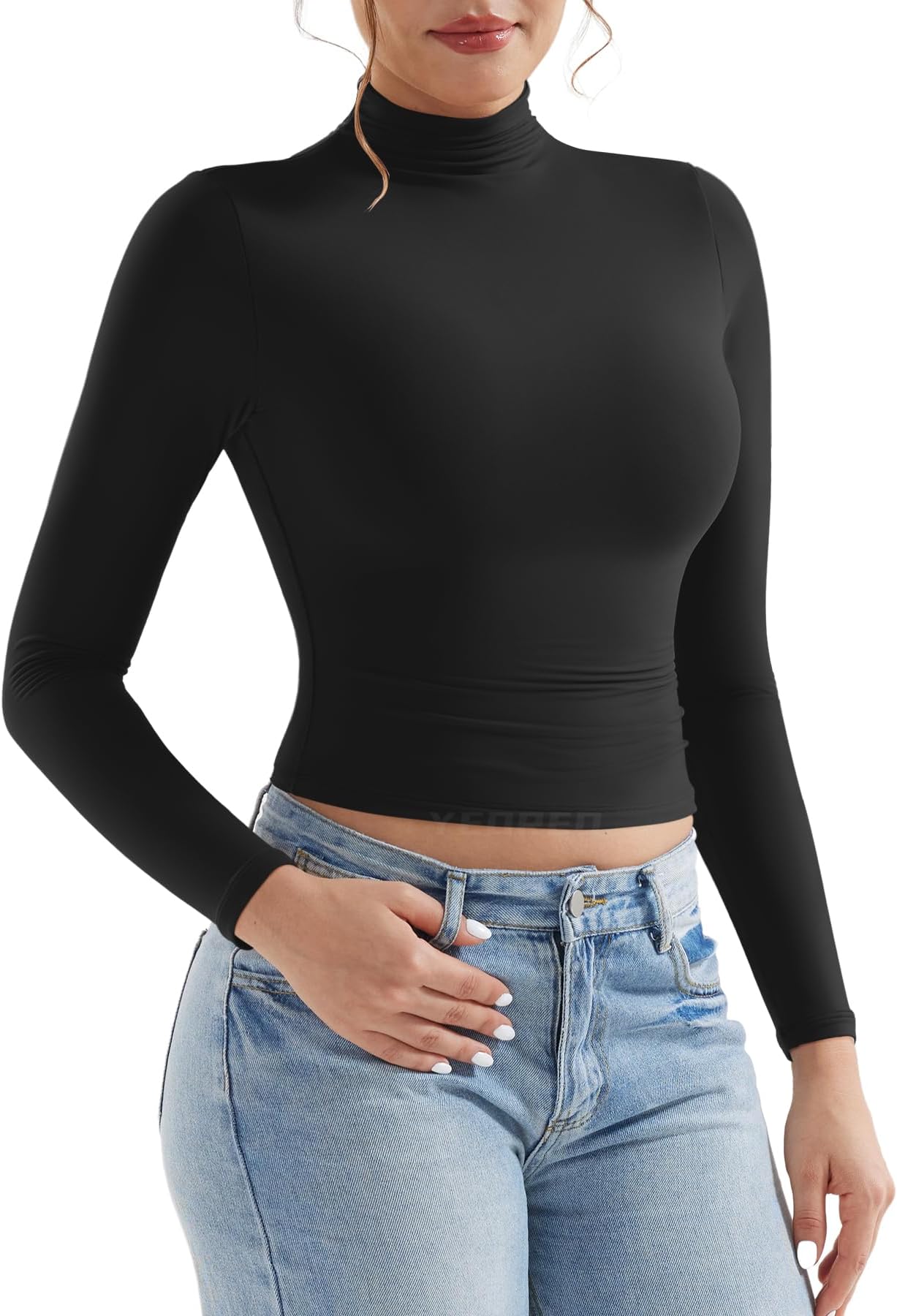 Long Sleeve Workout Crop Mock Thermal Turtle Neck Double Lined Base Tops Shirts Women Sariah Y2k Undershirt