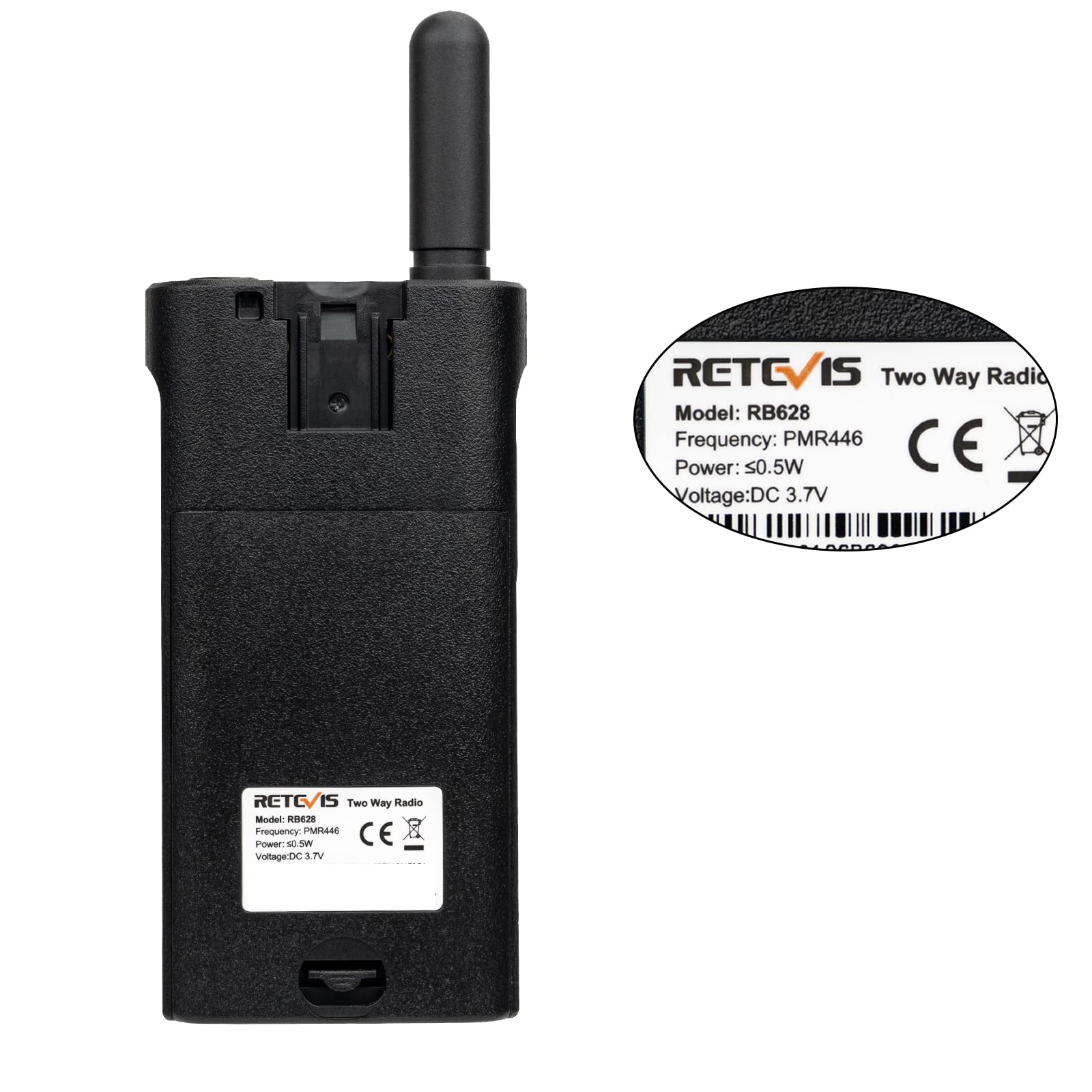 Retevis RB628 Walkie Talkie Mini, 1500mAh PMR446 Bez Licencji Walkie Talkie z Możliwością Ładowania, VOX, Professional Walkie Talkie do Sprzedaży Detalicznej (2 Sztuk, Czarny)