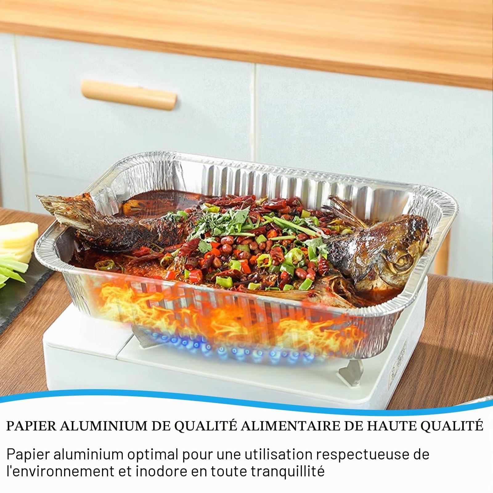 Lot de 30 plateaux jetables en aluminium 2200 ml pour cuire, griller, griller et cuisiner 31,5 x 20,5 x 5 cm