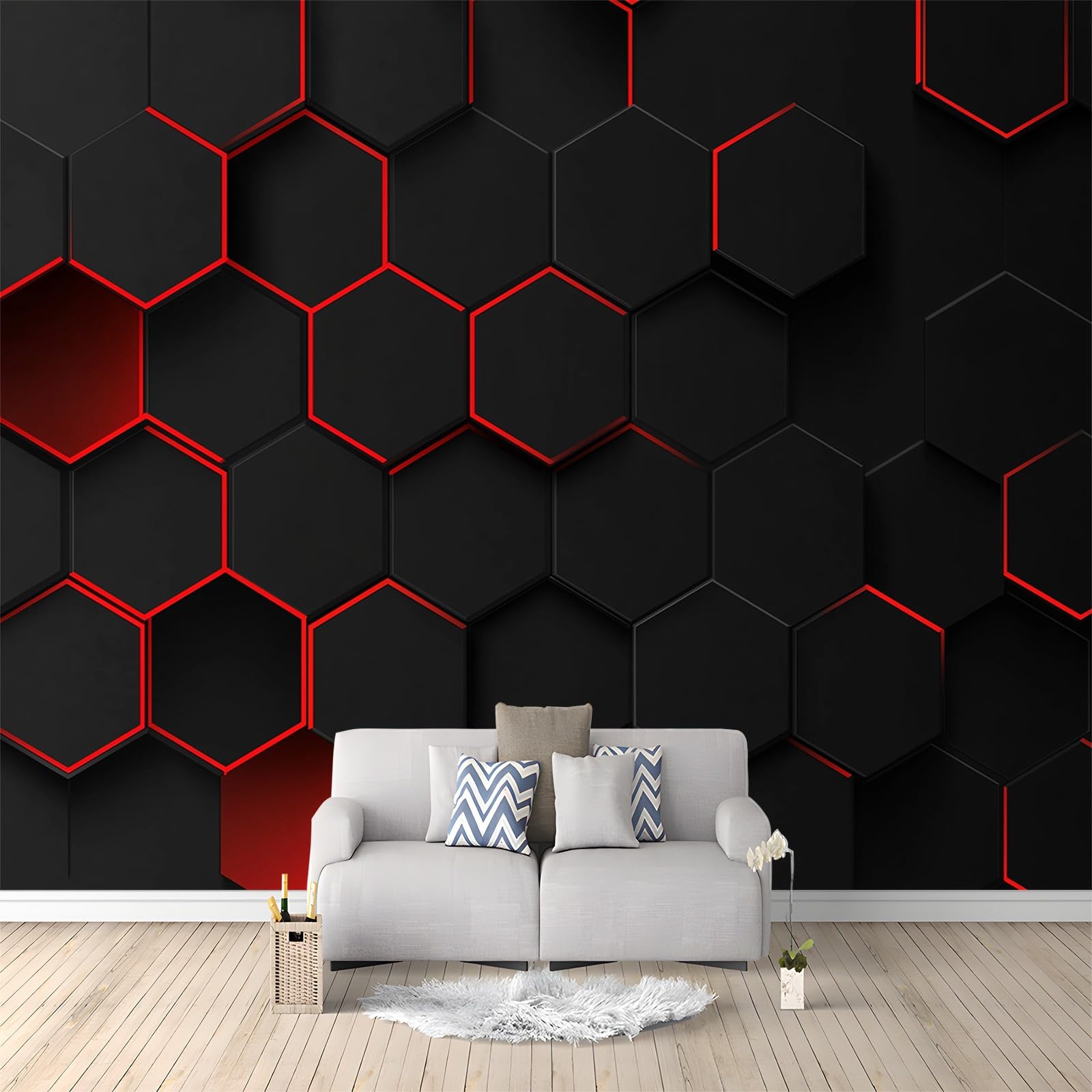 Tapeta do salonu czarno-czerwona geometryczna plastry miodu 250 x 175 cm fototapeta moda dekoracja ścienna plakat 3D tapeta ścienna, do sypialni, biura, pokoju dziecięcego