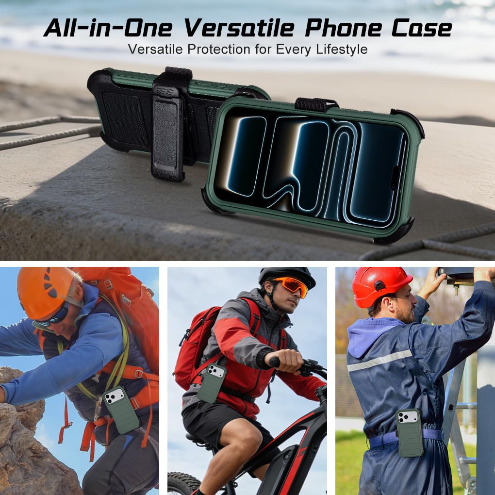 Defender - Custodia per iPhone 17 Pro Max con clip e cavalletto