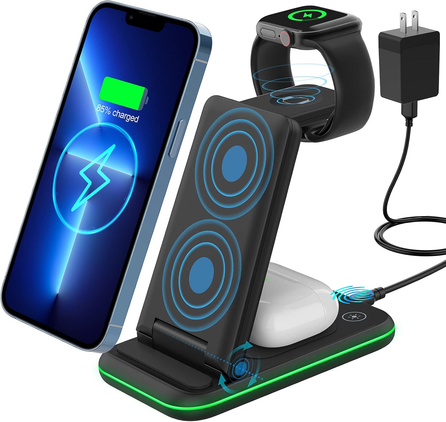 Wireless Charging Station, KIMILAR Foldable 3 in 1 Wireless Charger Stand for Apple iPhone 13 Pro Max/13 Pro/13/12 Pro Max/12 Pro/12/11 Pro Max/11 Pro/11/XR/XS/X, iWatch 7 6 SE 5 4 3, Airpods 3/2/Pro
