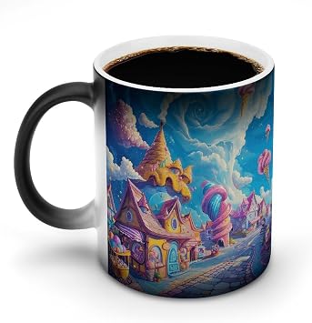 Ice Cream And Candy Magic Coffee Mug, Heat Activated Color Changing Ceramic Cup with Funny Designs, Unique Novelty Ceramic Cups for Tea/Latte/Cappuccino/Milk/Cocoa 3.1x3.7 Inches