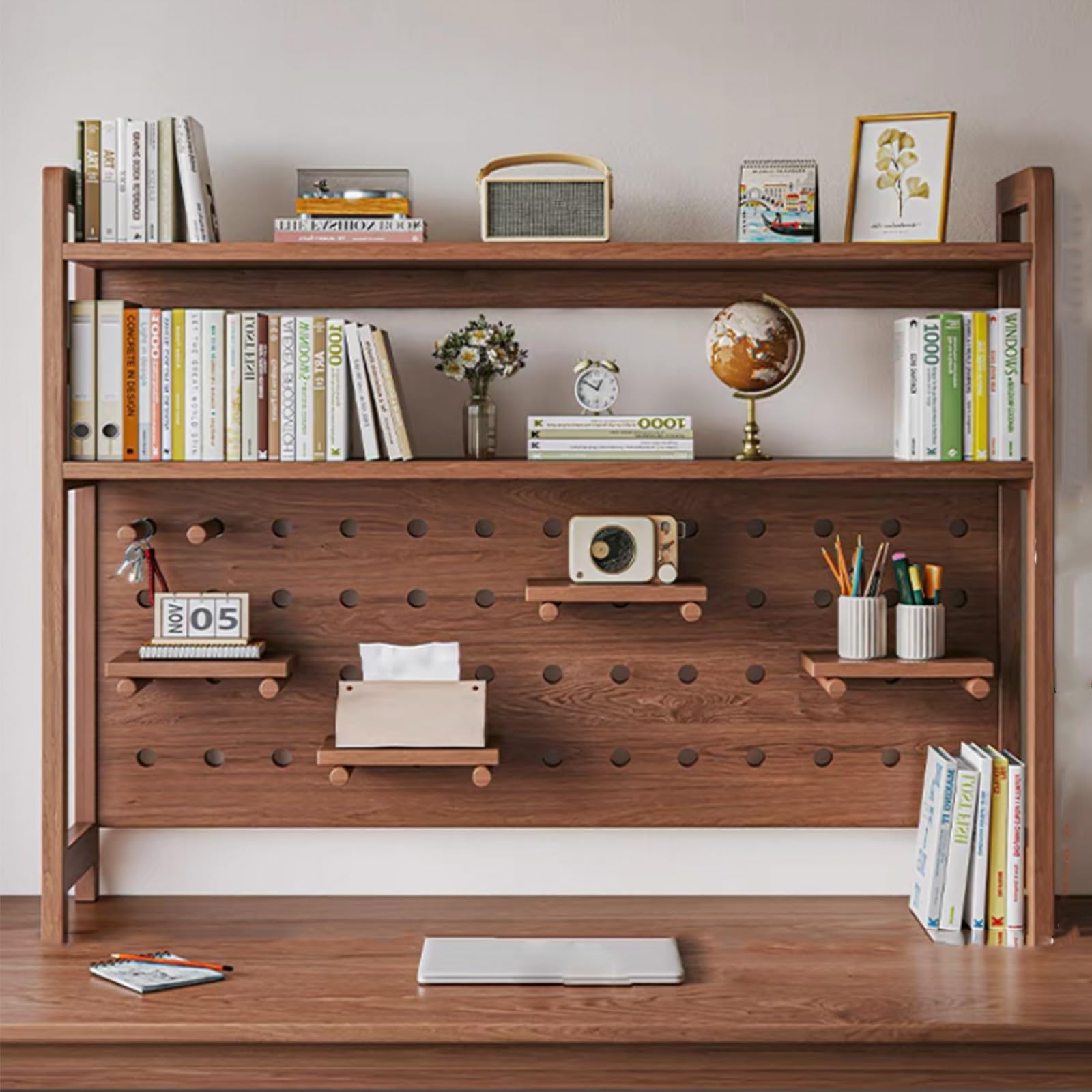Drewniany organizer na książki na biurko – domek w akademiku do regału do przechowywania, miniaturowy regał na książki dla studentów, zestaw regałów typu skinny pegboard