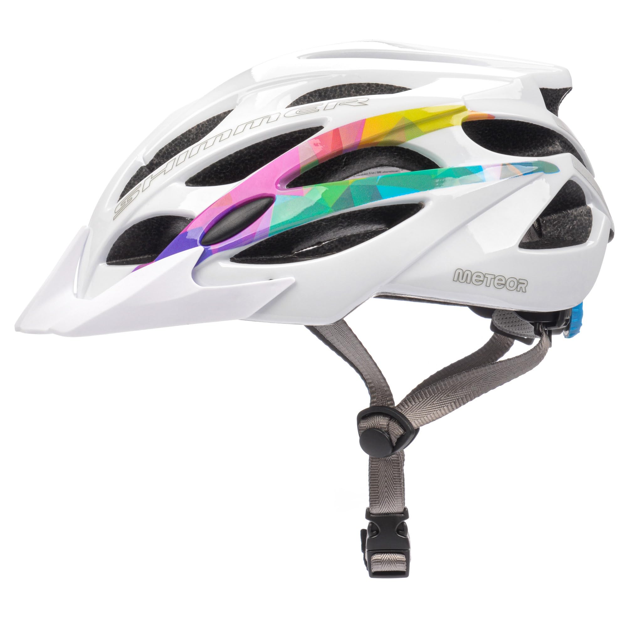 Kask Rowerowy z Daszkiem i Wentylacją, Lekki Kask na Rower z Regulacją Pokrętłem, 23 Otwory Wentylacyjne, Siatka Przeciw Owadom, Elementy Odblaskowe, EN1078, Unisex, Meteor Shimmer