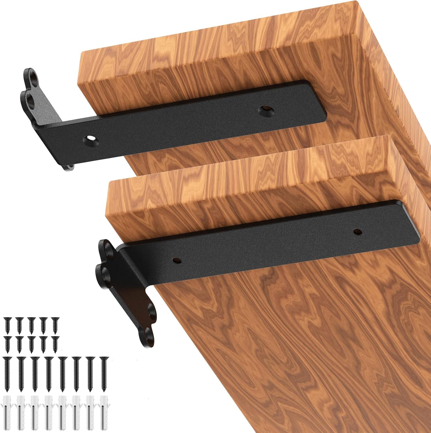 Floating Shelf Brackets 8 Inch Black Metal L Brackets, Hidden