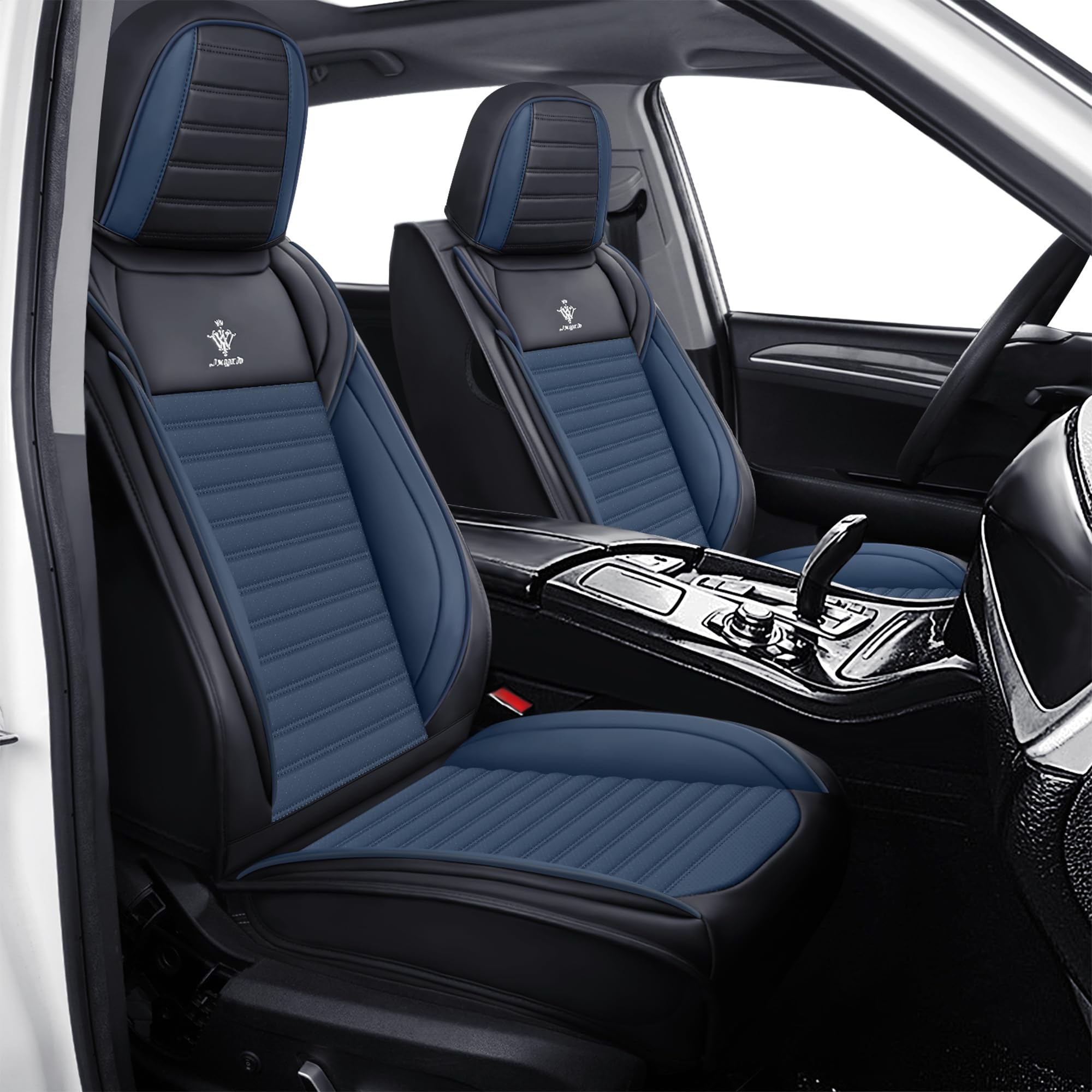 HYTLP Nappa Leather Seat Covers (Black & Blue, 2 Seats Standard)