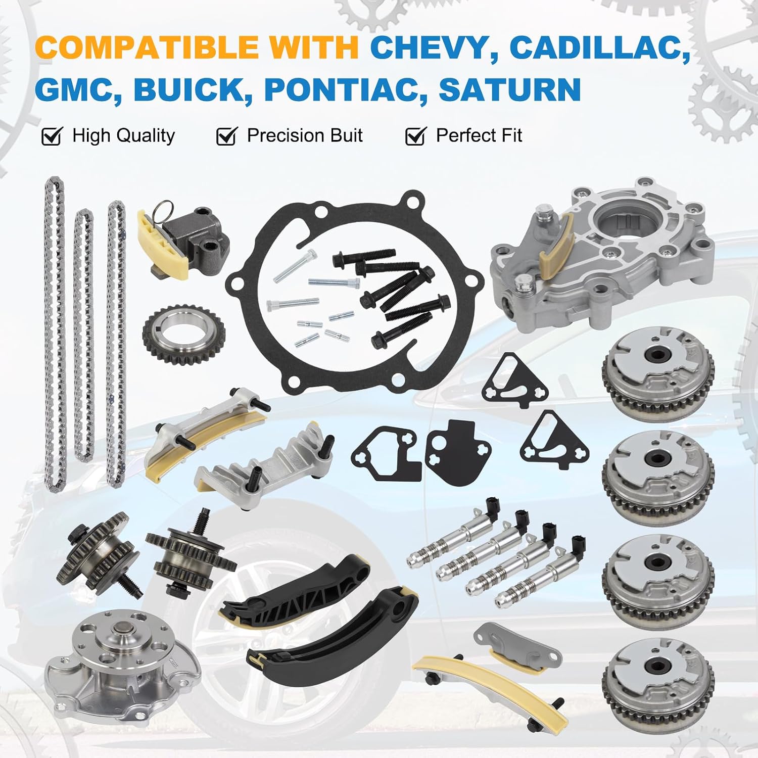 9-0753S Timing Chain Kit VVT Sprocket Water & Oil Pump Gear Cover Gasket Compatible with 2008-2012 Chevy,for Buick,for Traverse, for GMC 3.0L 3.6L,OEM:12709178, 12640448