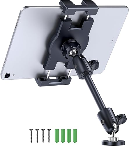 CreaDream Soporte de tablet para automóvil, soporte de aluminio para tableta para camión, ángulo ajustable con base de taladro, soporte para iPad de