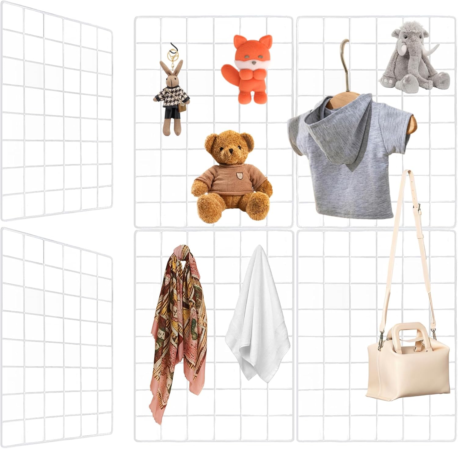 WELLCO Grid Wall Panels, 15.7"x 11.8" Grid Wall for Any Retail Display, Portable and Assembled Wall Grid with Extra Joining Clips and Hooks, 8 Pack, White