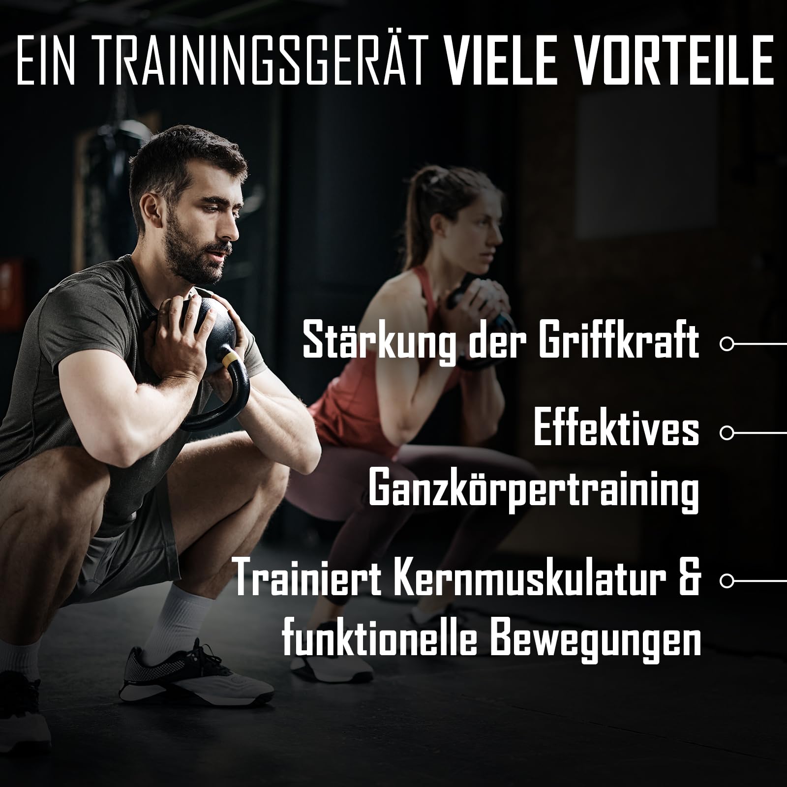 Strength Shop Kettlebell Gusseisen mit ergonomischem Griff (4kg - 64kg), Extrem Robust & Langlebig, Kugelhantel mit Gewichts-Farbmarkierung & Schwarzpulver-Beschichtung, ideal für Ganzkörpertraining
