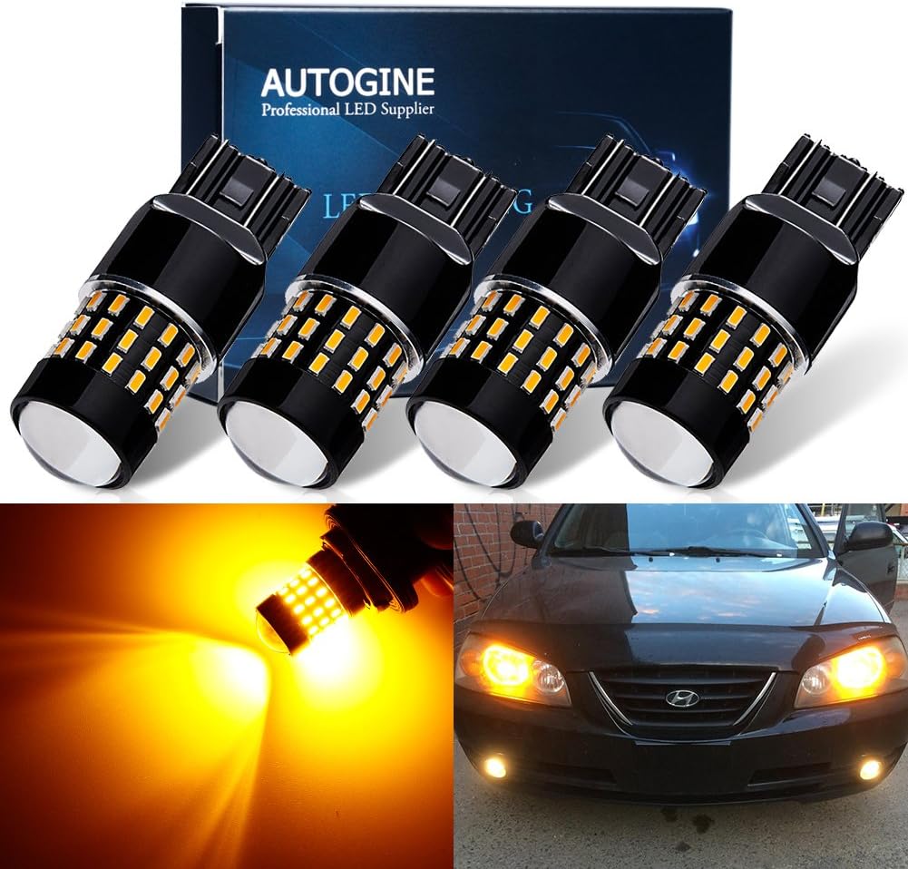 AUTOGINE4 X Super Bright 9-30V 7440 7441 7443 7444 992 LED Bulbs 3014 54-EX Chipsets with Projector for Turn Signal Lights Sidemarker Lights, Amber Yellow