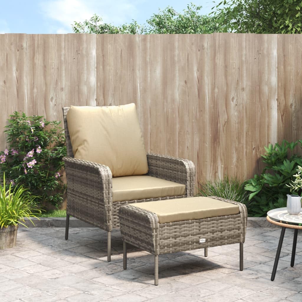 vidaXL Poltrona da Giardino con Poggiapiedi Polyrattan Marrone Chiaro