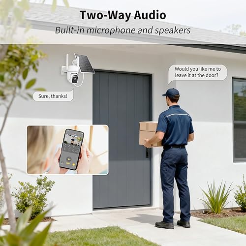 Miniatura 4 de Cámaras de seguridad solares inalámbricas para exteriores, visión nocturna a color, almacenamiento SDnube, conversación de 2 vías, WiFi de 2.4 GHz,