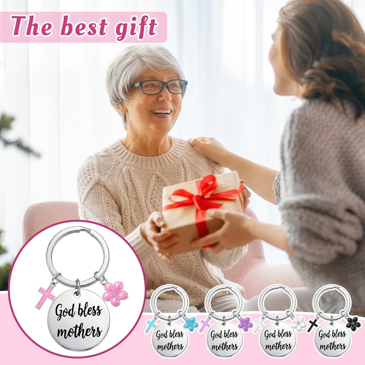 Kenning 20 Pcs God Bless Mom KeyRings Mother's Day Bulk Gifts Best Mom Ever Keychains Bulk for Mom Church Gifts