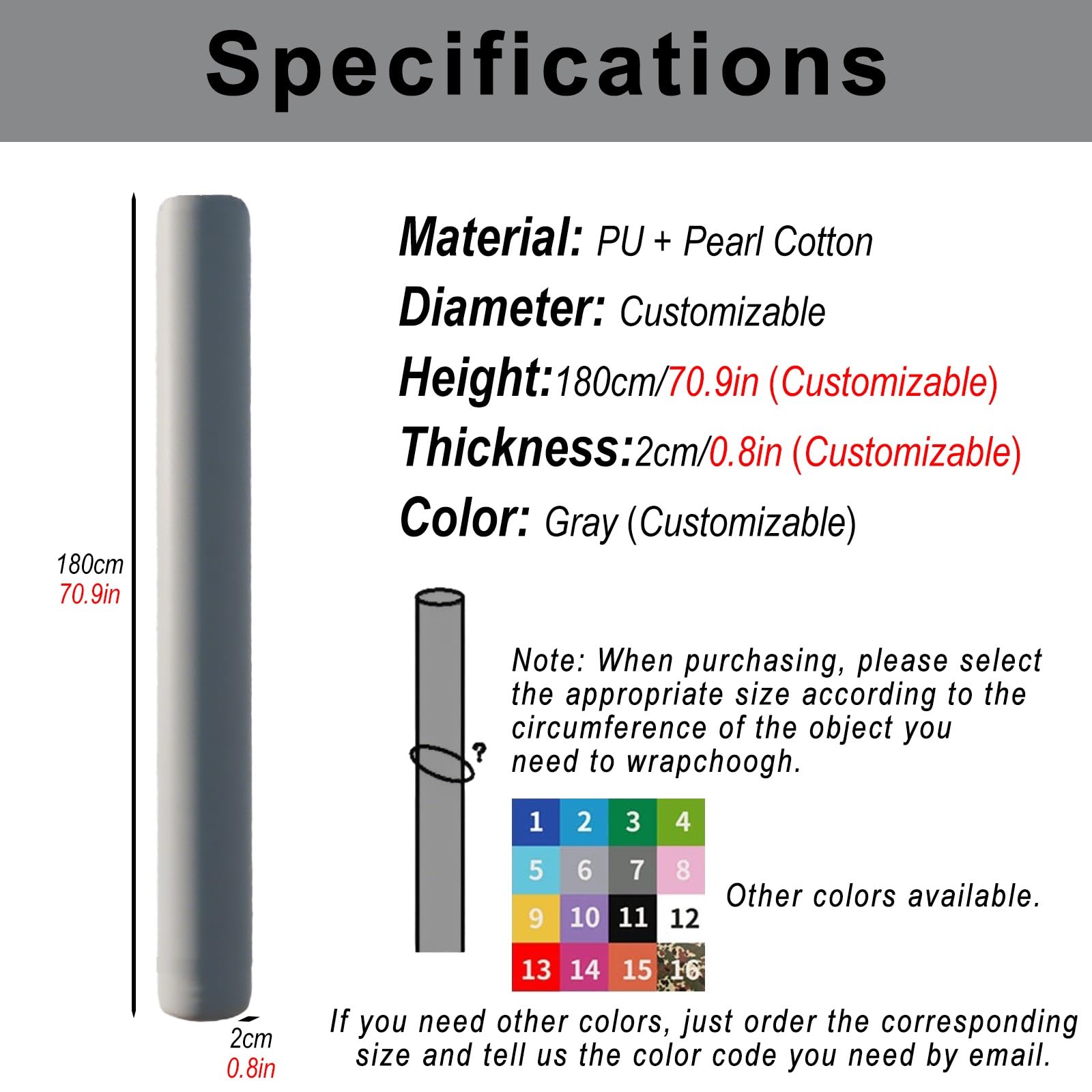 Protector Industrial de Columna, Almohadilla de Seguridad para Postes | Reduce Daños por Impactos, Mejora la Seguridad Laboral, Interior/Exterior, Personalizables(H-1.2m/3.9ft,Dia 19cm/7.5in)