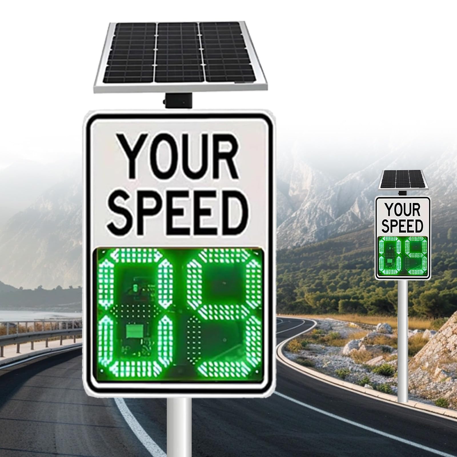 BeoyNot Solar Radar Speed Traffic Signs,Speed Monitor,Powered by solar panels,for Industrial Parks, Driving Schools, Residential Areas white
