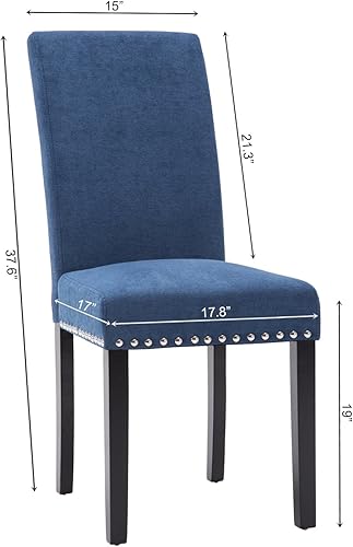 Miniatura 3 de NOBPEINT Silla de comedor tapizada de tela con clavos de cobre, juego de 2, color azul