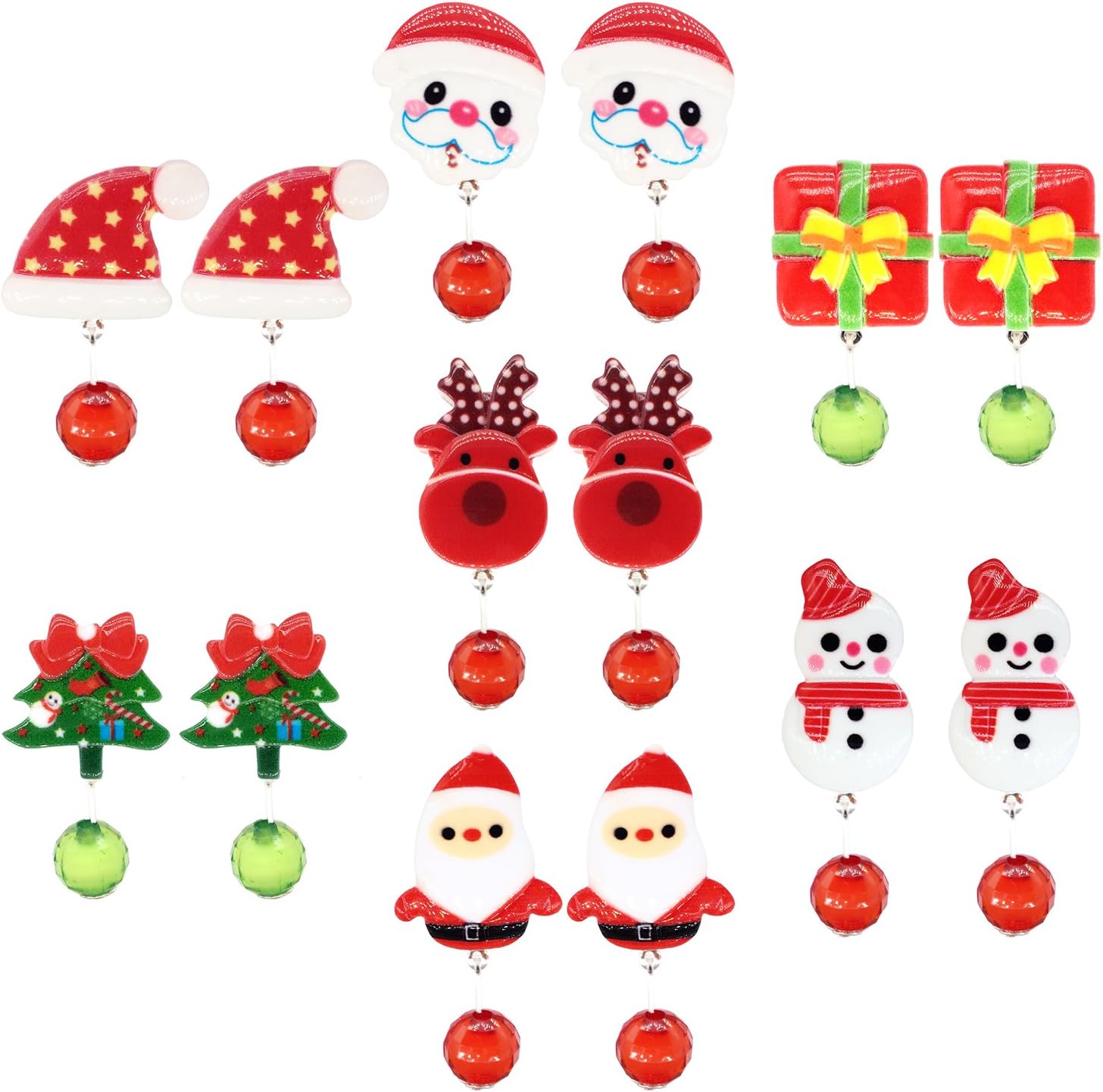 Elesa Miracle 7Pairs Little Girl Toddler Kids Christmas Clip-on Earrings Santa Shaped Clip-on Earrings