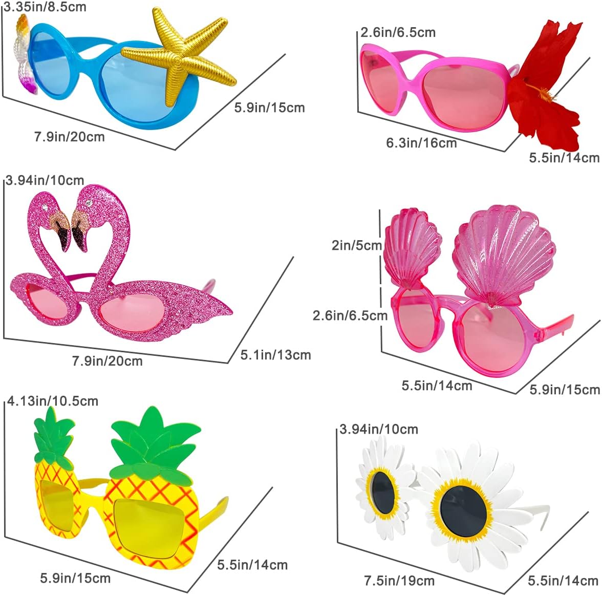 Luau Hawaiian Party Eyeglasses- 6Pcs Funny Hawaiian Sunglasses, Tropical Party Glasses Props, Fun Summer Kids Adults Party Favours, Beach Themed Party Supplies Decoration - Image 3