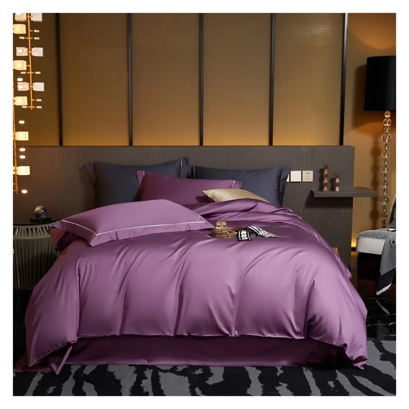 新品】クイーン 寝具セット エジプト綿 紫 シーツ 枕カバー 掛け布団カバー