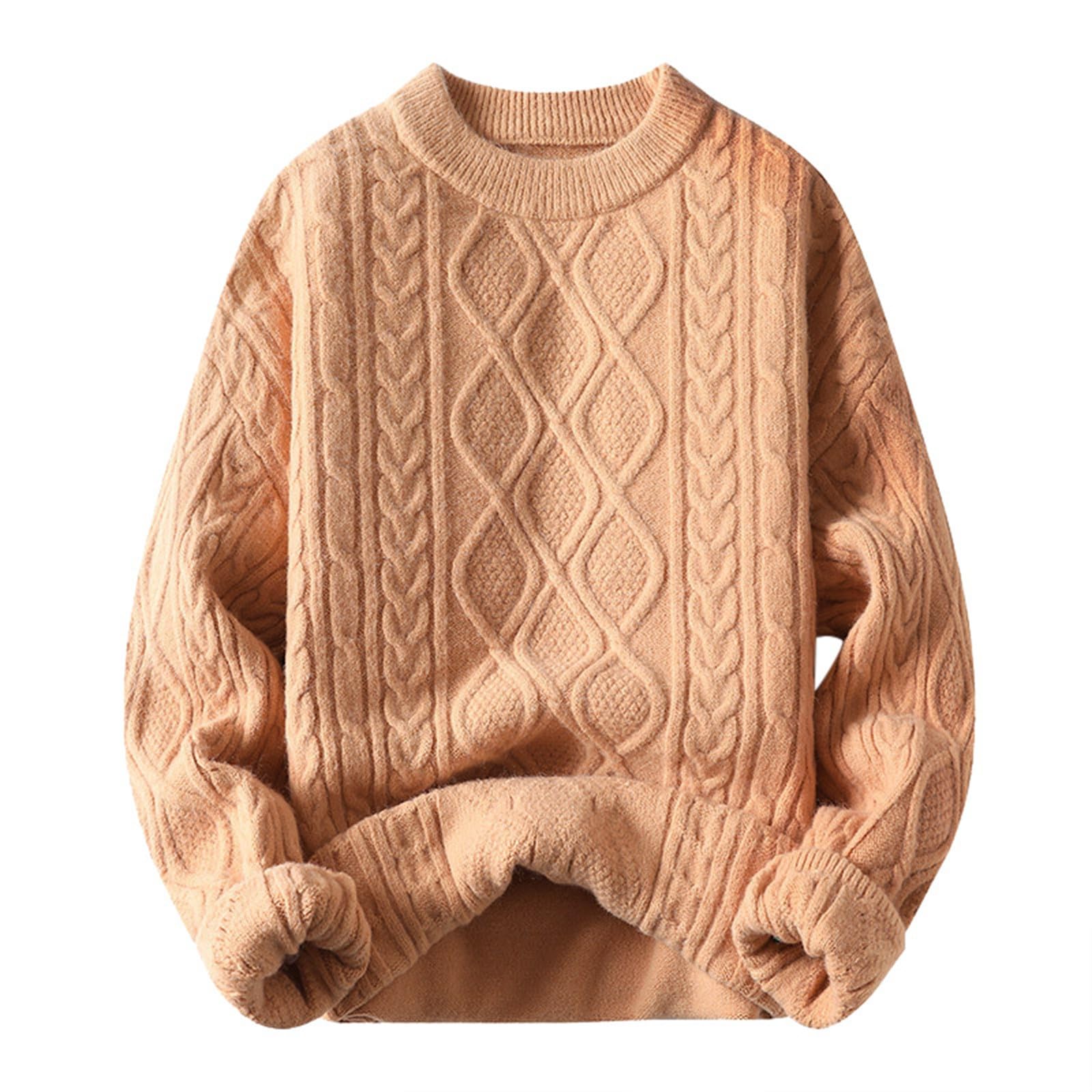 Generisch Jersey de punto fino para hombre, cuello redondo, jersey de invierno, peso pesado, capa base cálida, cuello redondo, suéter con dobladillo acanalado